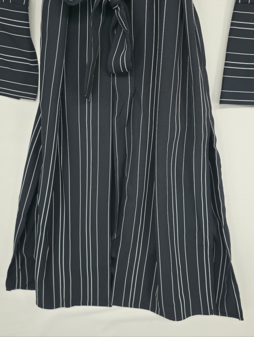 Zara Navy Stripe Duster Cardigan Side Slit Tie Waist Minimalist Coastal Small - Picture 6 of 15
